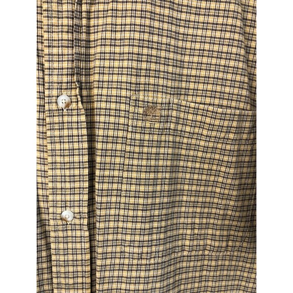 Timberland Men’s Button Down Shirt Sz XL Yellow Plaid 100% Cotton Short Sleeve - Picture 3 of 9